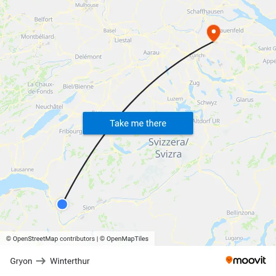 Gryon to Winterthur map
