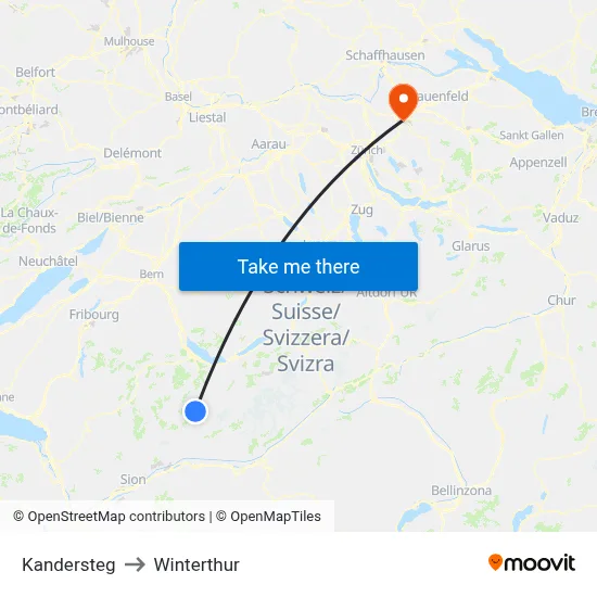 Kandersteg to Winterthur map