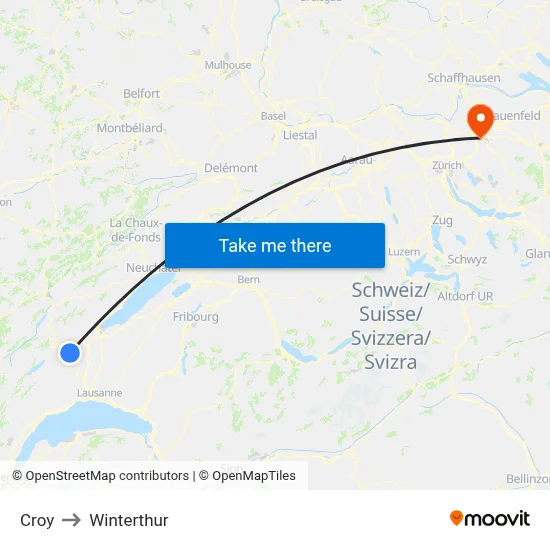 Croy to Winterthur map