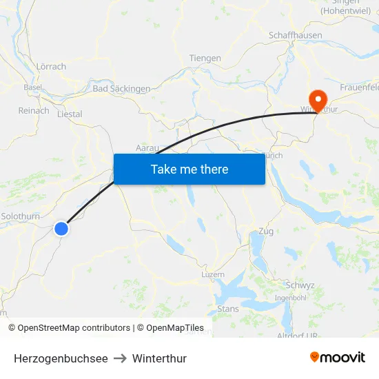 Herzogenbuchsee to Winterthur map