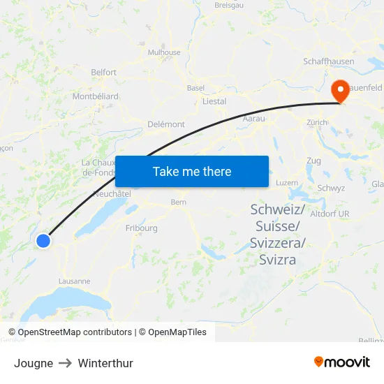 Jougne to Winterthur map