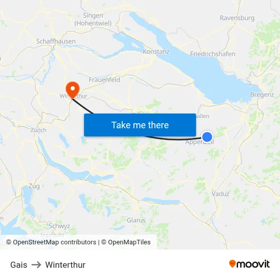 Gais to Winterthur map
