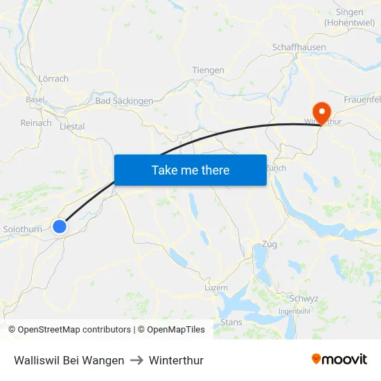Walliswil Bei Wangen to Winterthur map