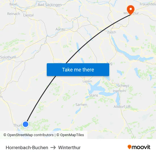 Horrenbach-Buchen to Winterthur map