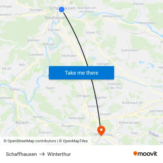 Schaffhausen to Winterthur map