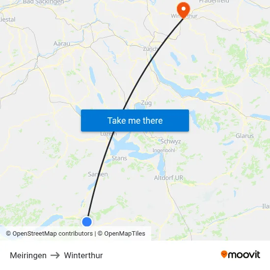 Meiringen to Winterthur map