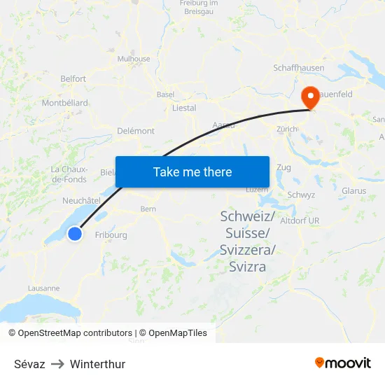 Sévaz to Winterthur map