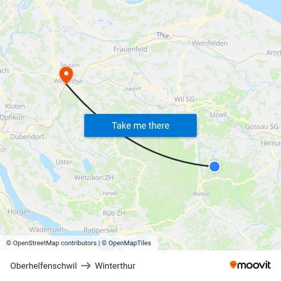Oberhelfenschwil to Winterthur map