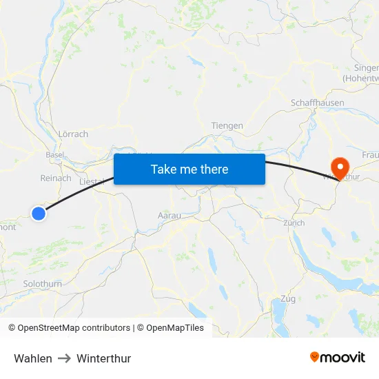 Wahlen to Winterthur map