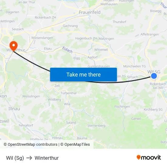 Wil (Sg) to Winterthur map