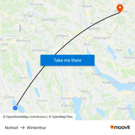 Nottwil to Winterthur map