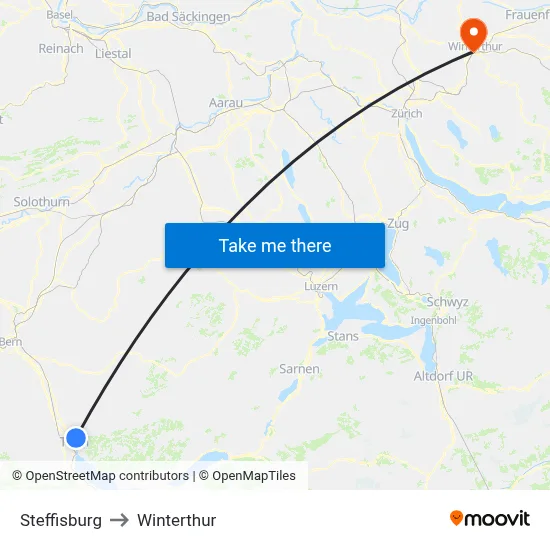 Steffisburg to Winterthur map