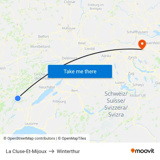 La Cluse-Et-Mijoux to Winterthur map