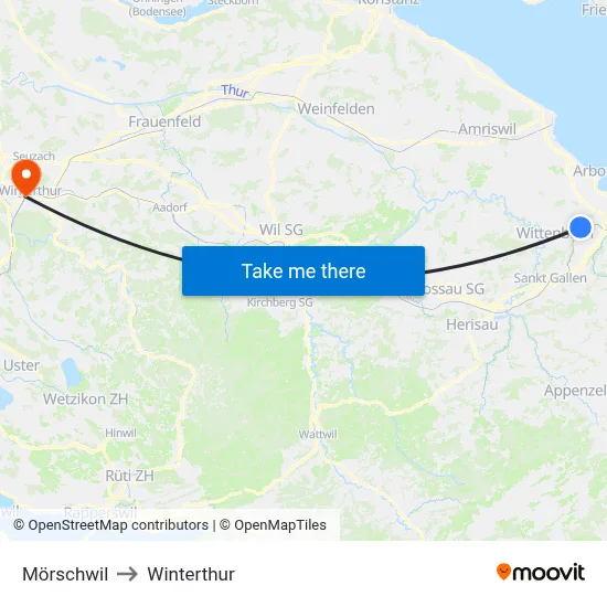 Mörschwil to Winterthur map
