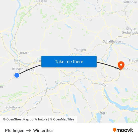 Pfeffingen to Winterthur map