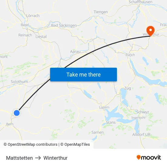 Mattstetten to Winterthur map