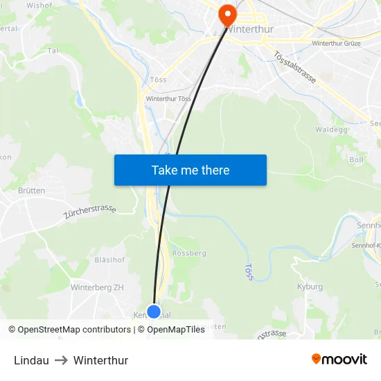 Lindau to Winterthur map