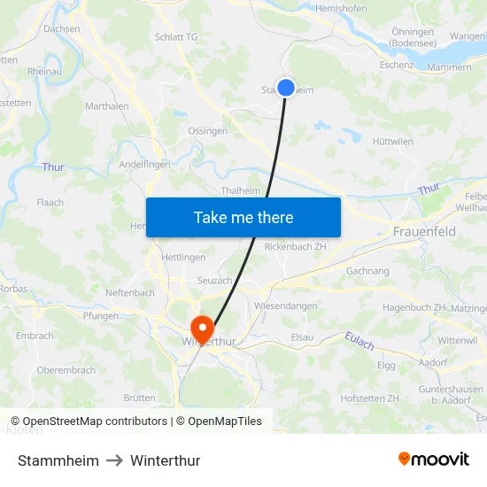 Stammheim to Winterthur map