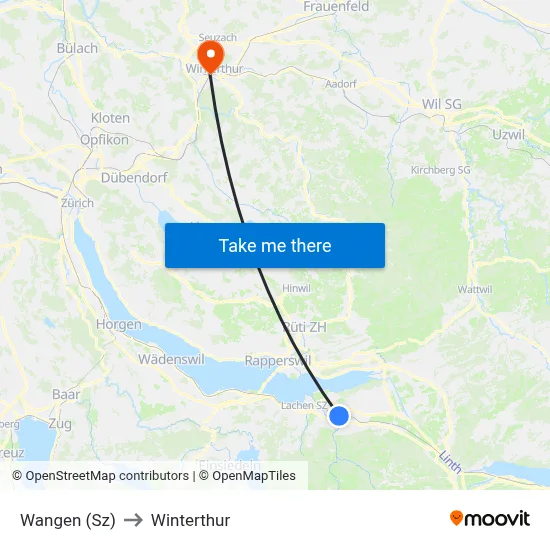 Wangen (Sz) to Winterthur map