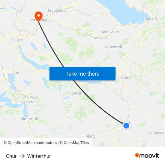 Chur to Winterthur map