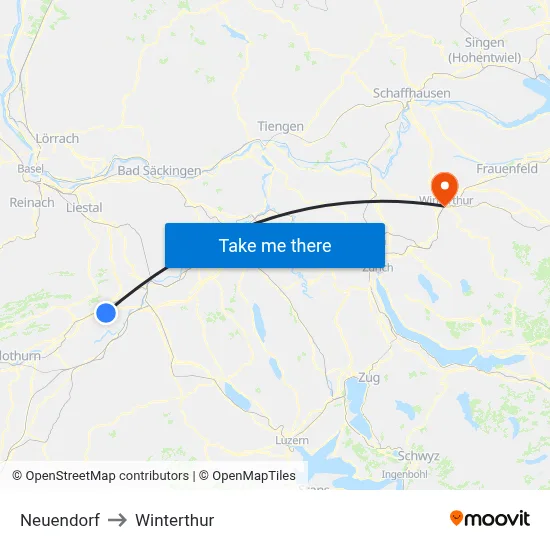 Neuendorf to Winterthur map