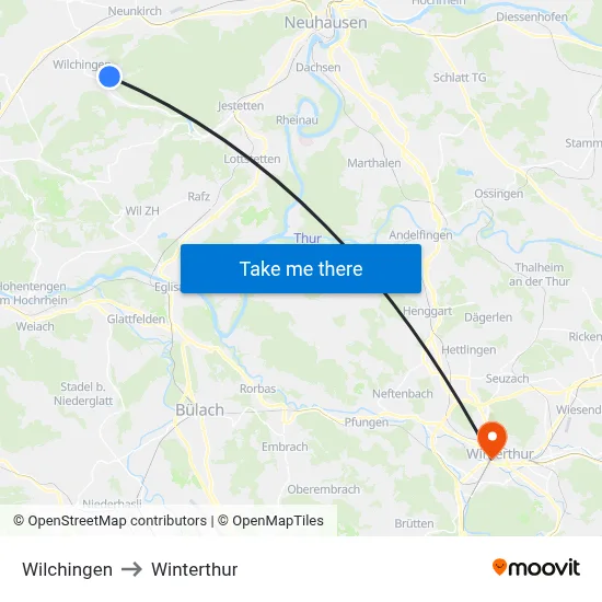 Wilchingen to Winterthur map