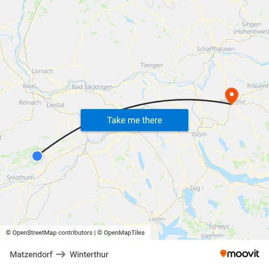 Matzendorf to Winterthur map