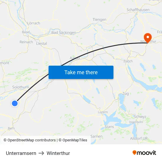 Unterramsern to Winterthur map