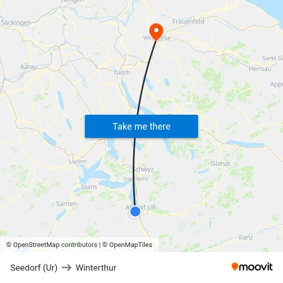 Seedorf (Ur) to Winterthur map