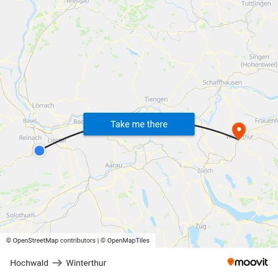 Hochwald to Winterthur map