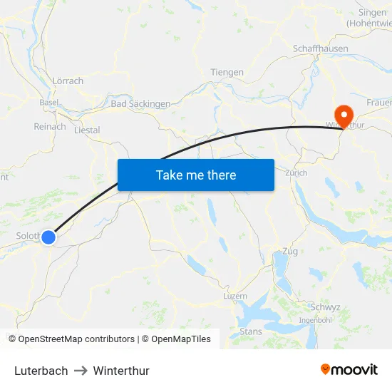 Luterbach to Winterthur map