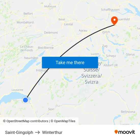 Saint-Gingolph to Winterthur map
