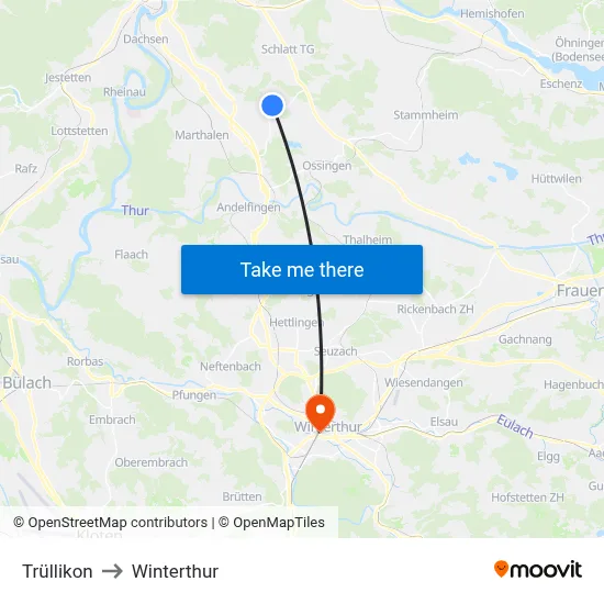 Trüllikon to Winterthur map