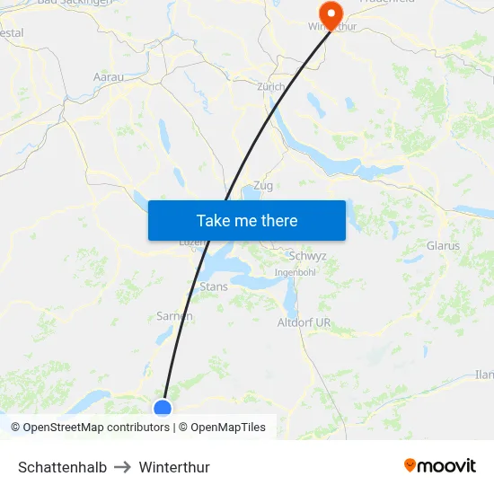 Schattenhalb to Winterthur map