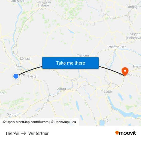 Therwil to Winterthur map