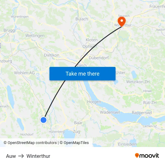 Auw to Winterthur map