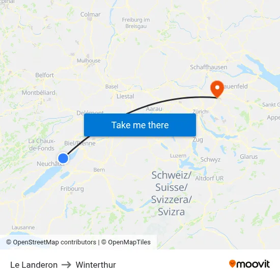 Le Landeron to Winterthur map