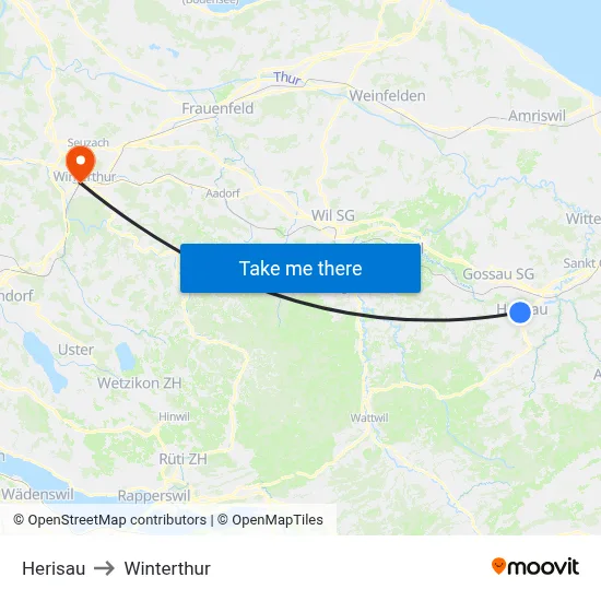 Herisau to Winterthur map