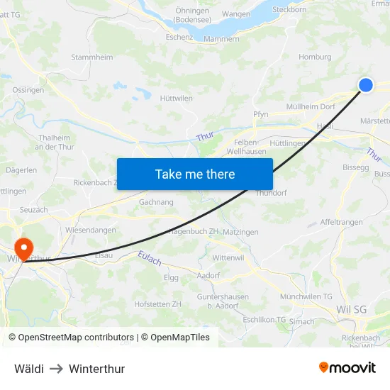 Wäldi to Winterthur map