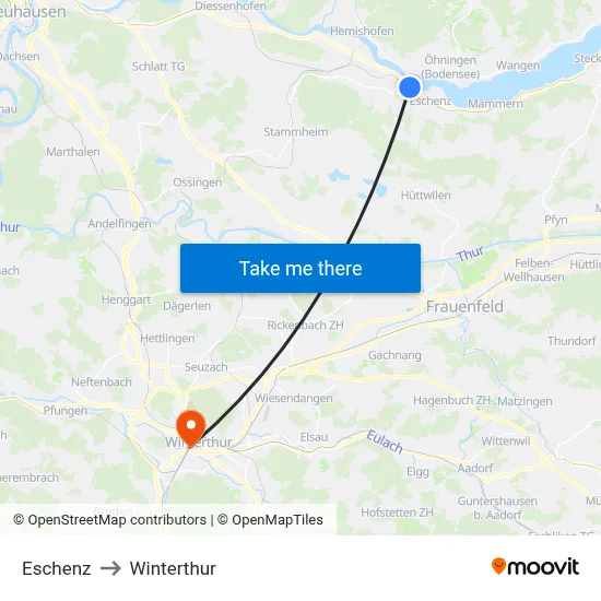 Eschenz to Winterthur map