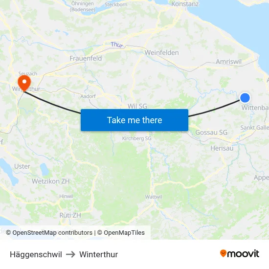 Häggenschwil to Winterthur map