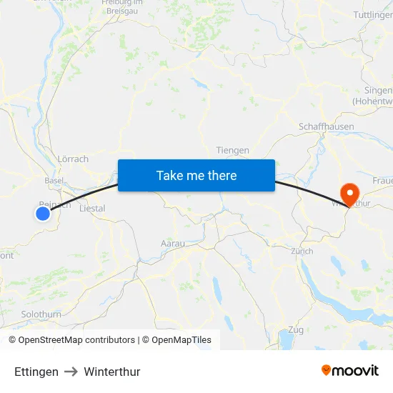 Ettingen to Winterthur map