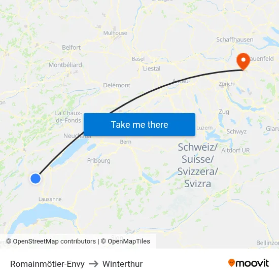 Romainmôtier-Envy to Winterthur map