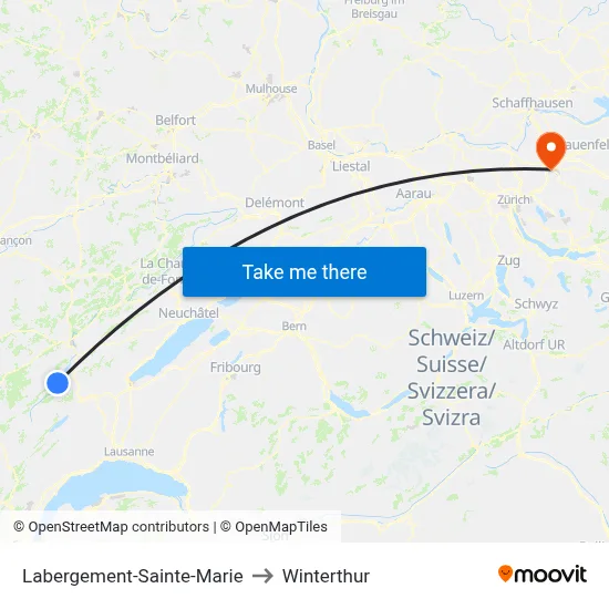 Labergement-Sainte-Marie to Winterthur map