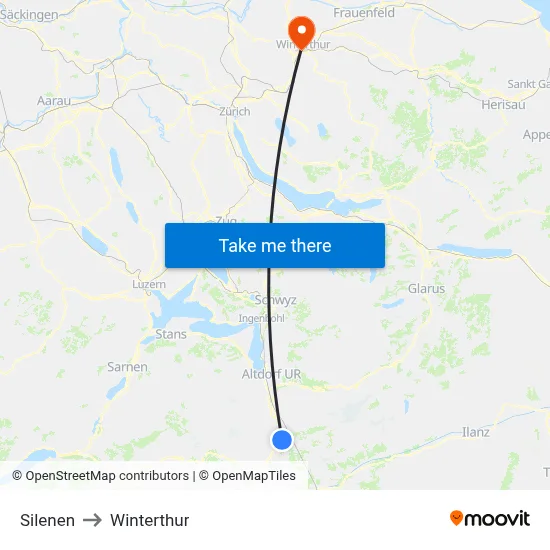 Silenen to Winterthur map