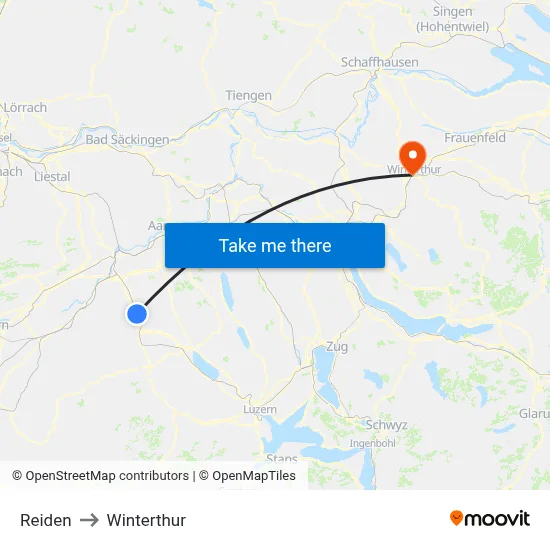 Reiden to Winterthur map