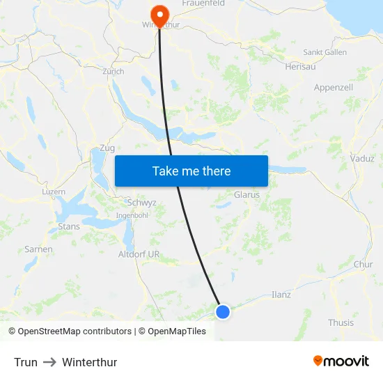 Trun to Winterthur map