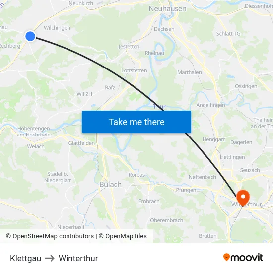 Klettgau to Winterthur map