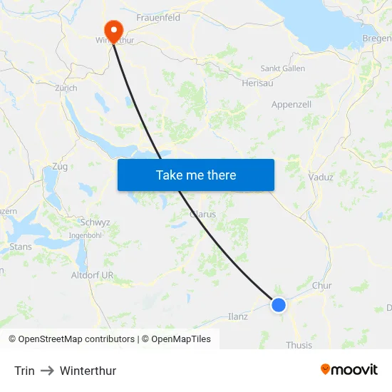 Trin to Winterthur map