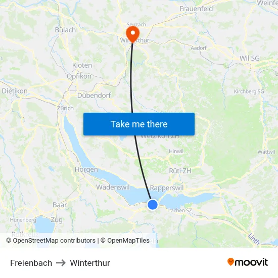 Freienbach to Winterthur map